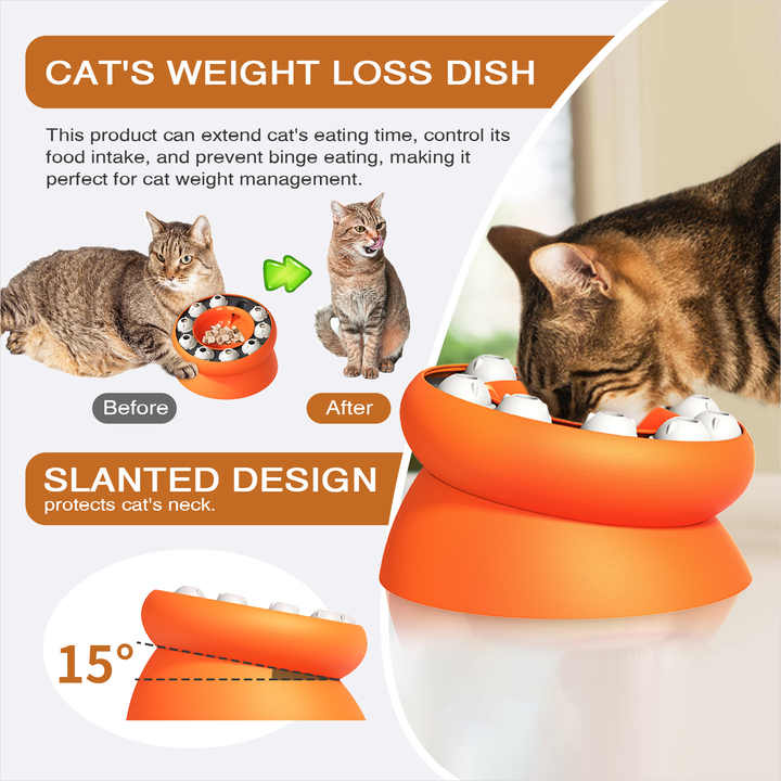 Pink Interactive Slow Feeder Cat Bowl - 15° Tilt Design, Puzzle Feeder for Healthy Eating