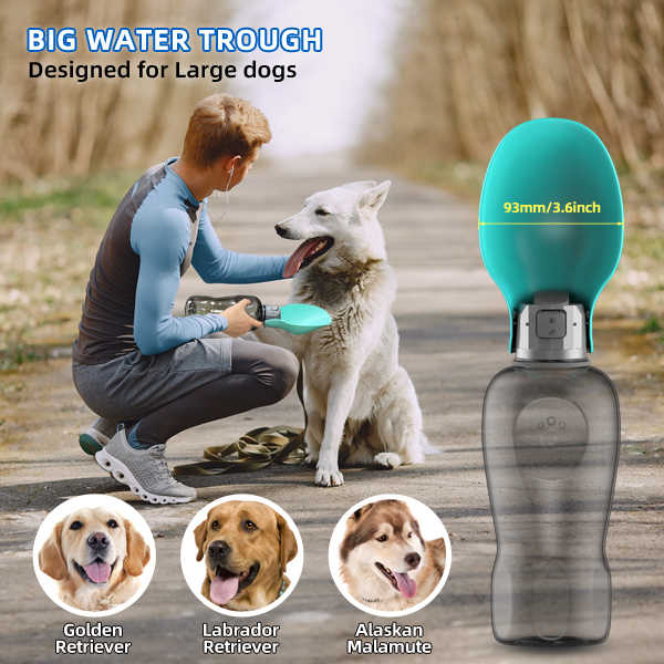 Green And Grey Portable Foldable Pet Water Bottle with 800ml Capacity – Leakproof Travel Hydration Dispenser for Dogs and Cats