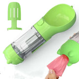 Green Portable Pet Water Bottle with Waste Bag Dispenser - 300ml Leak-Proof Travel Hydration Solution