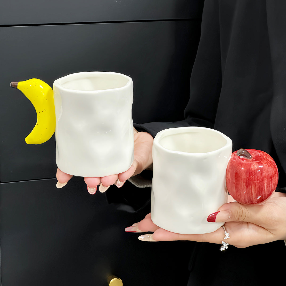 Banana Creative Fruit Ceramic Mug - Adorable Handle Design, 280ml Couple Cups, Perfect Gift for Birthdays or Valentine's Day