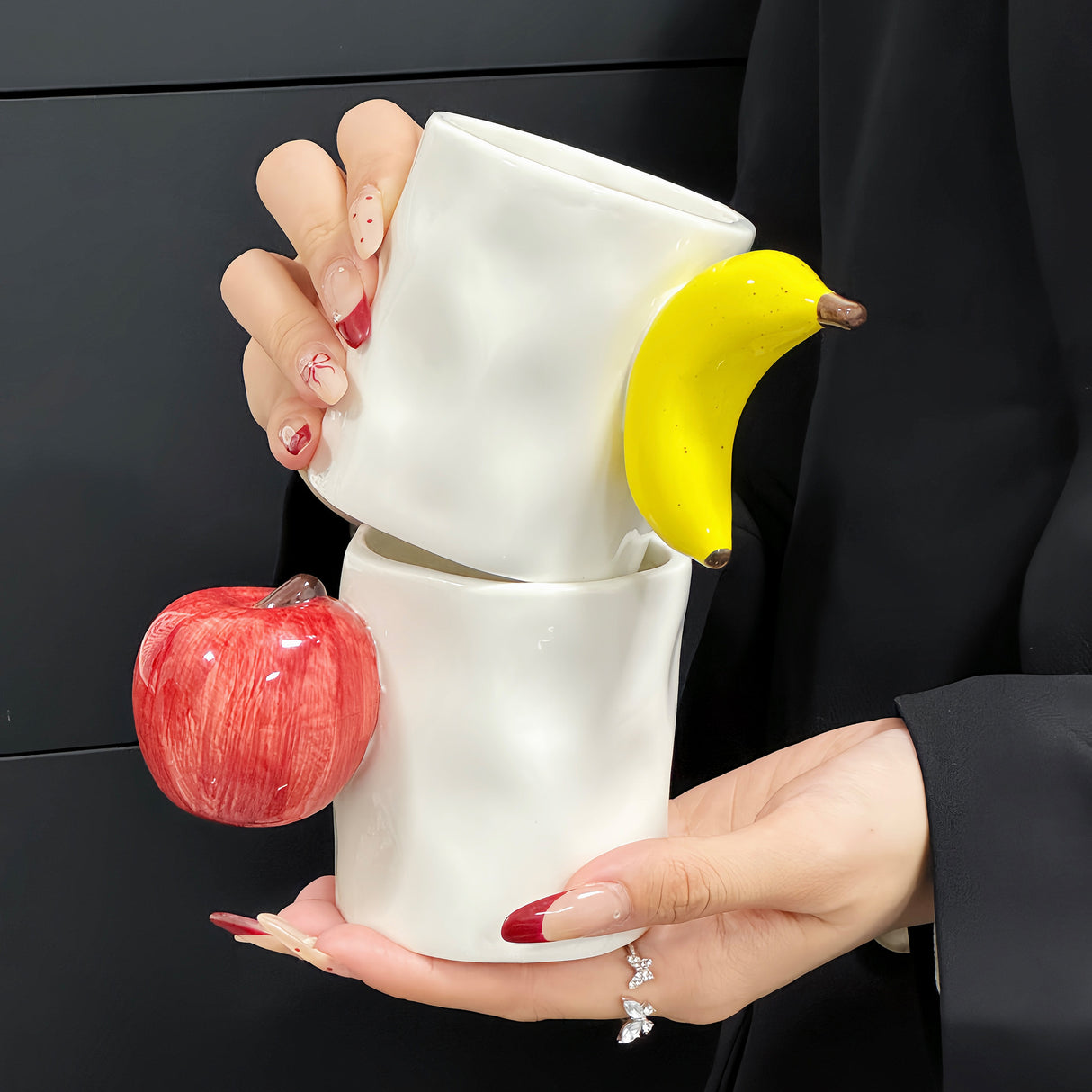 Banana Creative Fruit Ceramic Mug - Adorable Handle Design, 280ml Couple Cups, Perfect Gift for Birthdays or Valentine's Day