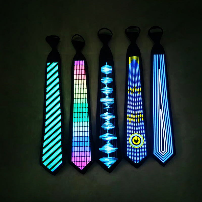 Style 04 LED Sound-Activated Glowing Tie - Party Performance Accessory with Adjustable Light Patterns(Batteries not included, self-provided)