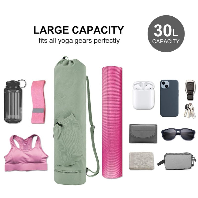 Green Durable Yoga Mat Carry Bag - Multi-Functional Fitness Backpack with Wet Pocket(Mugs are filming props, not included)