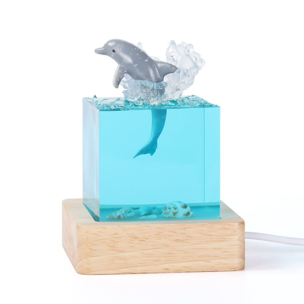 Shell Dolphin Jumping Handcrafted Ocean Resin Whale Night Light - Unique Home Decor Table Lamp