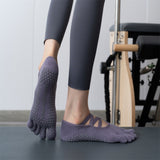 2 Pcs Purple Non-Slip Yoga Pilates Socks with Toe Design for Women – Cotton Blend with Anti-Slip Silicone Grip