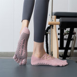 2 Pcs Pink Non-Slip Yoga Pilates Socks with Toe Design for Women - Cotton Blend with Anti-Slip Silicone Grip