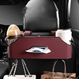 Wine Red Car Seat Back Organizer - Multi-Function Storage Box with Tissue Holder, Cup Holder, and Phone Mount