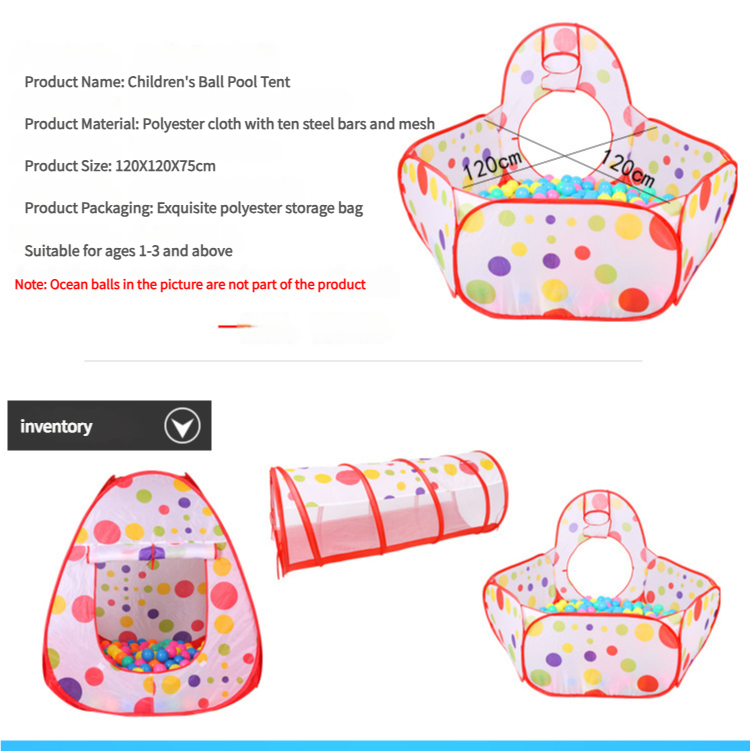 Pink 3-in-1 Kids Play Tent Set - Foldable Indoor/Outdoor Tunnel and Ball Pit with Fence