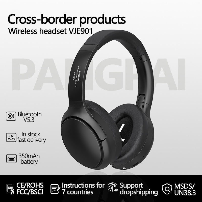 Black VJE901 Wireless Bluetooth Over-Ear Headphones with Active Noise Cancelling