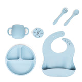 Blue 096# Silicone Baby Feeding Set - Suction Plate, Bib, Cup & Utensils | BPA-Free Baby Tableware