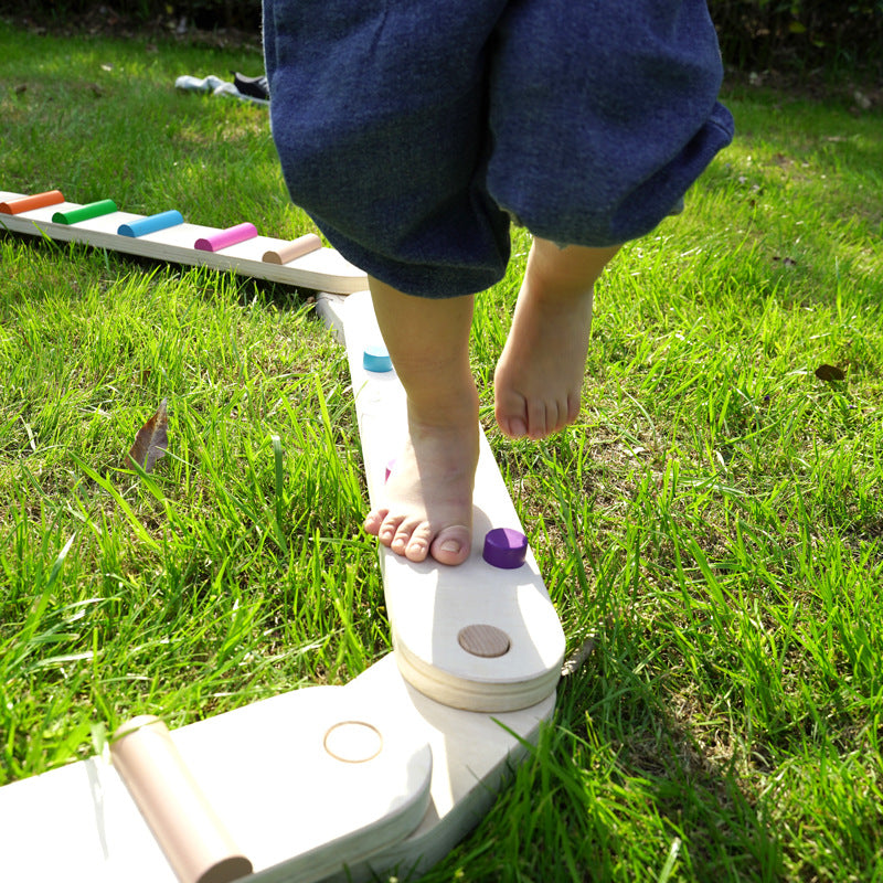 Wooden Sensory Balance Beam Set for Kids - Indoor and Outdoor Balance Training