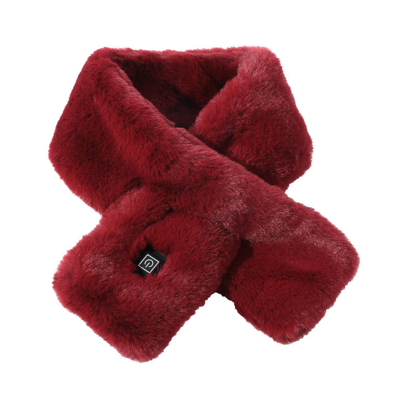 Wine Red Adjustable Electric Heated Scarf with Plush Fabric - 3 Heat Settings