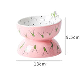 Ceramic Elevated Pet Food Bowl - Cute Pitaya Pattern Design for Cats and Small Dogs