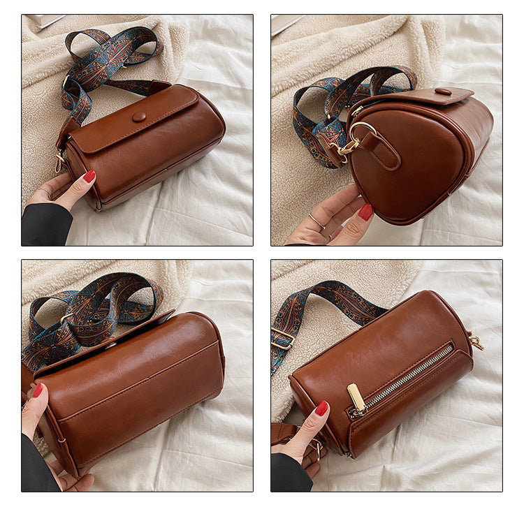 Brown Vintage PU Leather Shoulder Bag with Adjustable Strap - Compact and Stylish