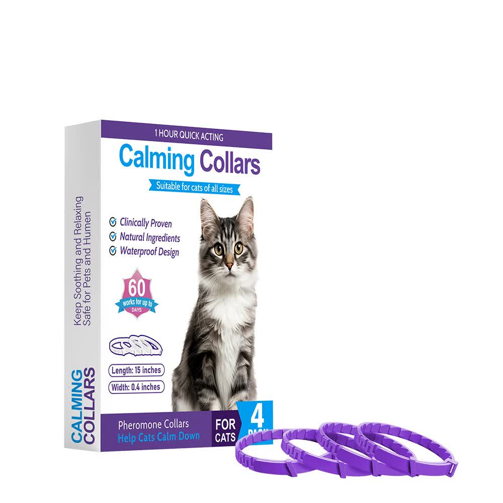 Purple Calming Collars for Cats - Natural Anxiety Relief, Adjustable, 4 Pack