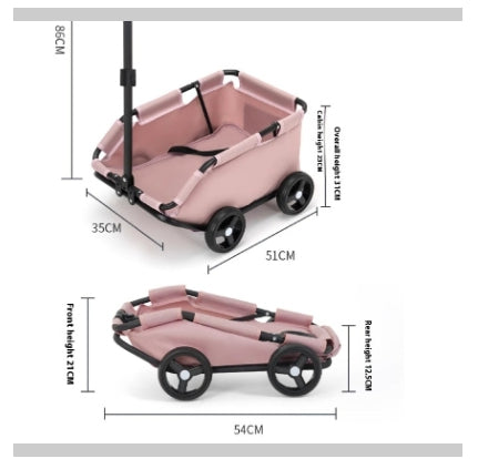 Pink Foldable Pet Travel Wagon for Small Dogs - Lightweight and Portable