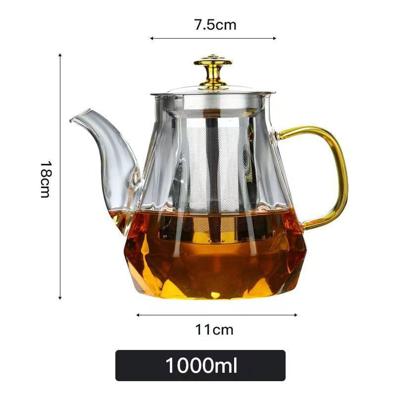 Elegant Glass Teapot with Gold Handle and Stainless Steel Infuser - 1000ml Capacity