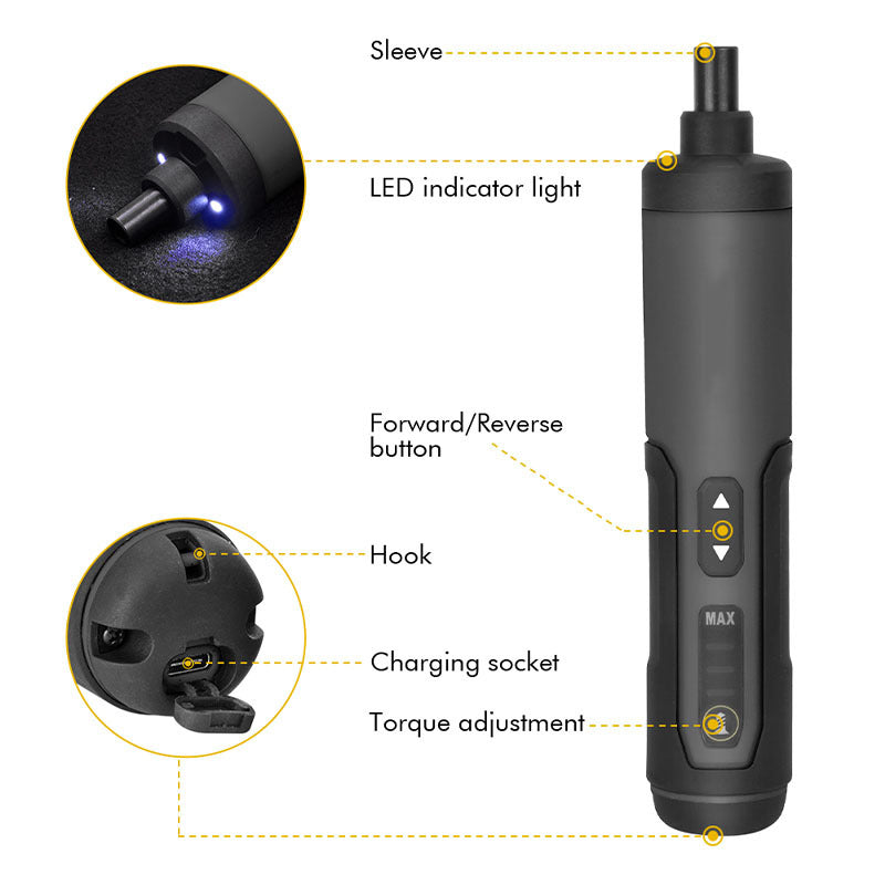 3.6V Li-ion Cordless Electric Screwdriver Set with 24 Bits, LED Light, and Torque Adjustment, 250rmp