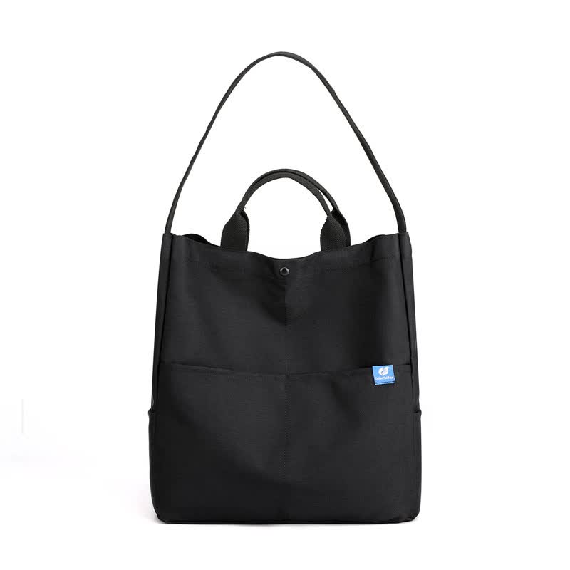 Black Minimalist Nylon Tote Bag with Adjustable Shoulder Strap, Large Capacity