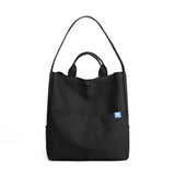 Black Minimalist Nylon Tote Bag with Adjustable Shoulder Strap, Large Capacity