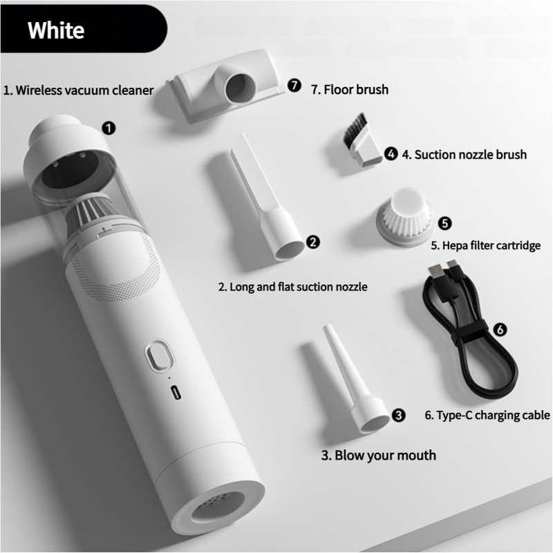 White Cordless Handheld Vacuum Cleaner with Blower Function - Compact and Rechargeable 120W Power