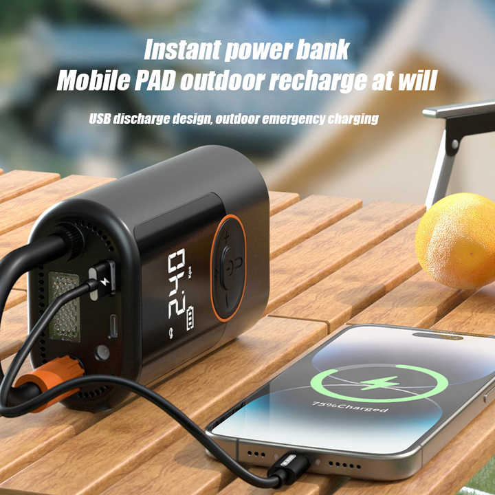 Portable Wireless Air Pump with Power Bank Function - 100W Tire Inflator with LED Display