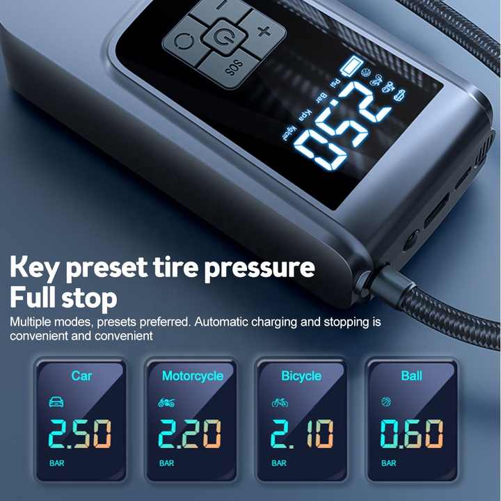 Portable Digital Tire Inflator Pump with LCD Display, Type-C Charging, and 150 PSI Max Pressure