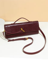 Wine Red Elegant PU Leather Clutch Bag with Snake Print Design - Multi-color Options