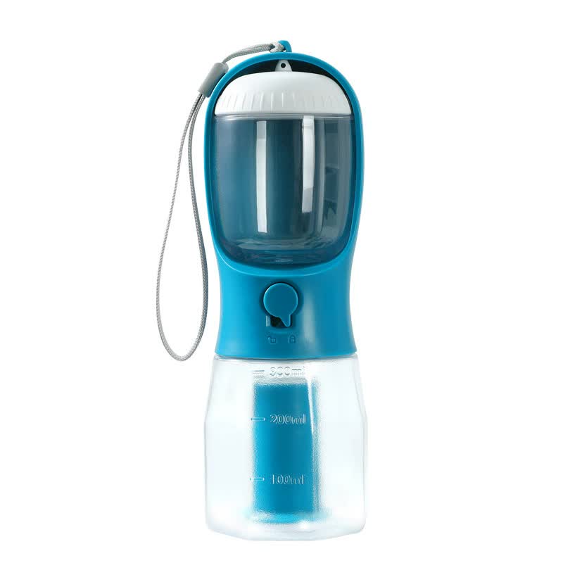 Indigo 3-in-1 Portable Pet Water Bottle with Food Storage and Waste Bag Dispenser - 300mL Capacity