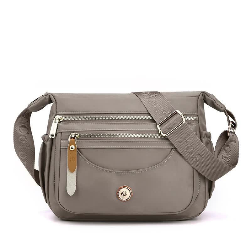 Coffee Nylon Crossbody Bag with Multiple Compartments - Compact and Stylish Design