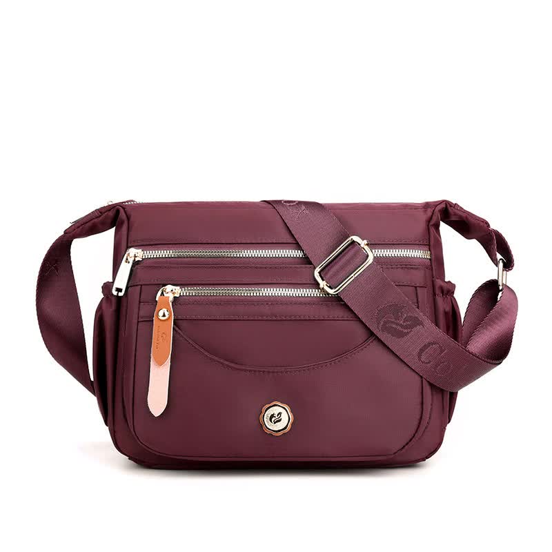 Wine Red Nylon Crossbody Bag with Multiple Compartments - Compact and Stylish Design