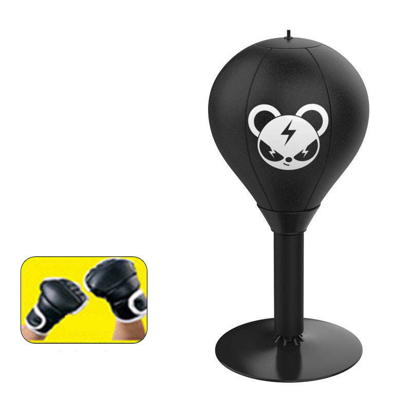 Adjustable Desktop Punching Speed Ball - Durable PU Leather, Stable Base (Bear pattern and Half Finger Boxing Gloves)