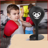 Adjustable Desktop Punching Speed Ball - Durable PU Leather, Stable Base (Bear pattern and Half Finger Boxing Gloves)