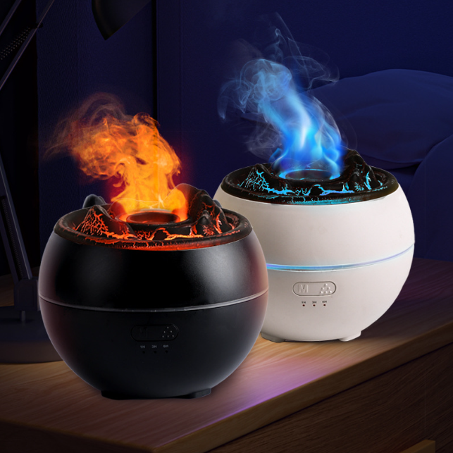 Volcanic Flame Aroma Diffuser (Black Crack Style)- 360ml Ultrasonic Humidifier with 7-Color LED Light and Adjustable Mist for Home and Office