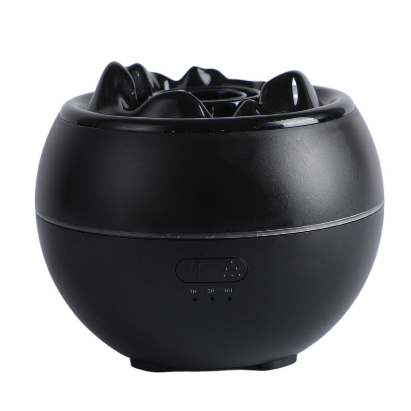 Volcanic Flame Aroma Diffuser (Black Ordinary Style)- 360ml Ultrasonic Humidifier with 7-Color LED Light and Adjustable Mist for Home and Office