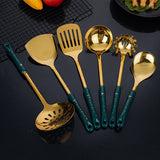 Black Gold Stainless Steel Kitchen Utensil Set - 7-Piece Golden Cooking Tools with Stand