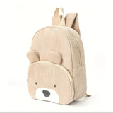 Cute Khaki Bear Backpack - Soft Corduroy Material with Adjustable Straps