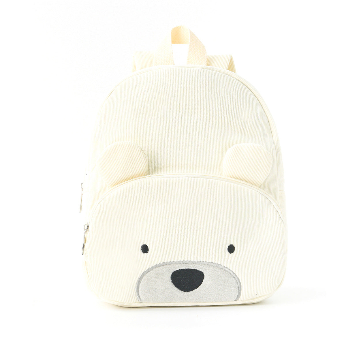 Cute Off White Bear Backpack - Soft Corduroy Material with Adjustable Straps