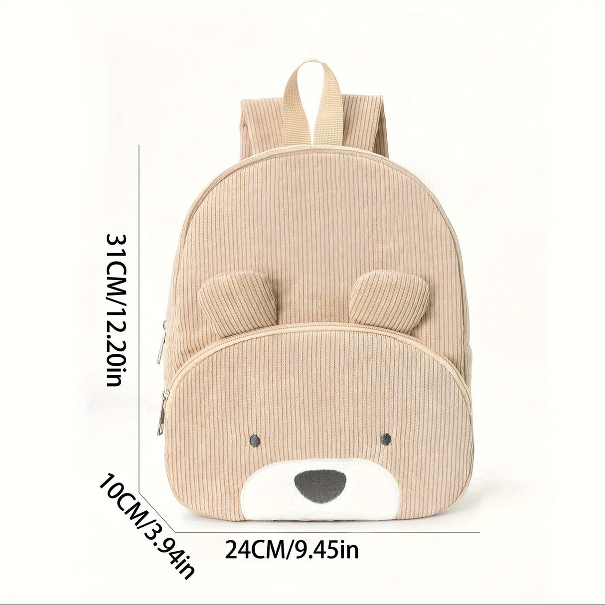 Cute Off White Bear Backpack - Soft Corduroy Material with Adjustable Straps