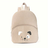 Cute Khaki Dog Backpack - Soft Corduroy Material with Adjustable Straps