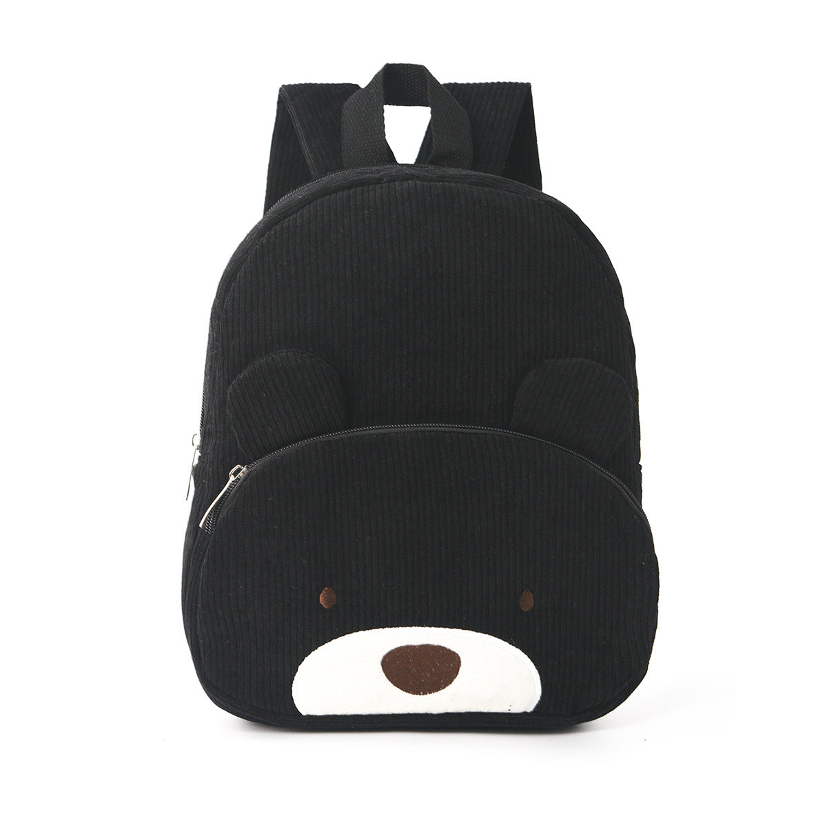 Cute Black Bear Backpack - Soft Corduroy Material with Adjustable Straps