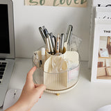 2 PCS Milky white Rotating Makeup Brush Organizer with Dustproof Cover - 360° Swivel Cosmetic Holder for Brushes, Lipsticks, Eyeliners, and More