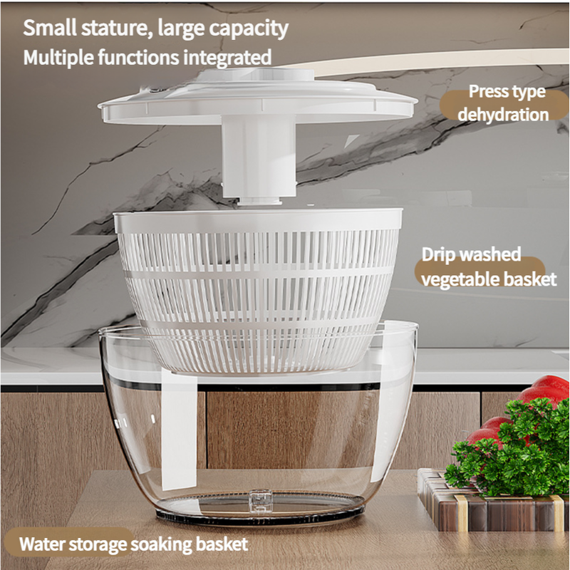 Grey Manual Salad Spinner with Pressurized System - Efficient & Quick Vegetables Drying, Multiple Color Options