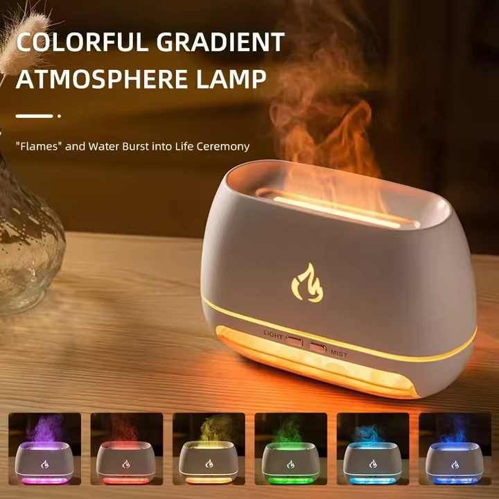 Wooden LED Flame Aromatherapy Diffuser with Humidifier - Ambient Light Essential Oil Diffuser