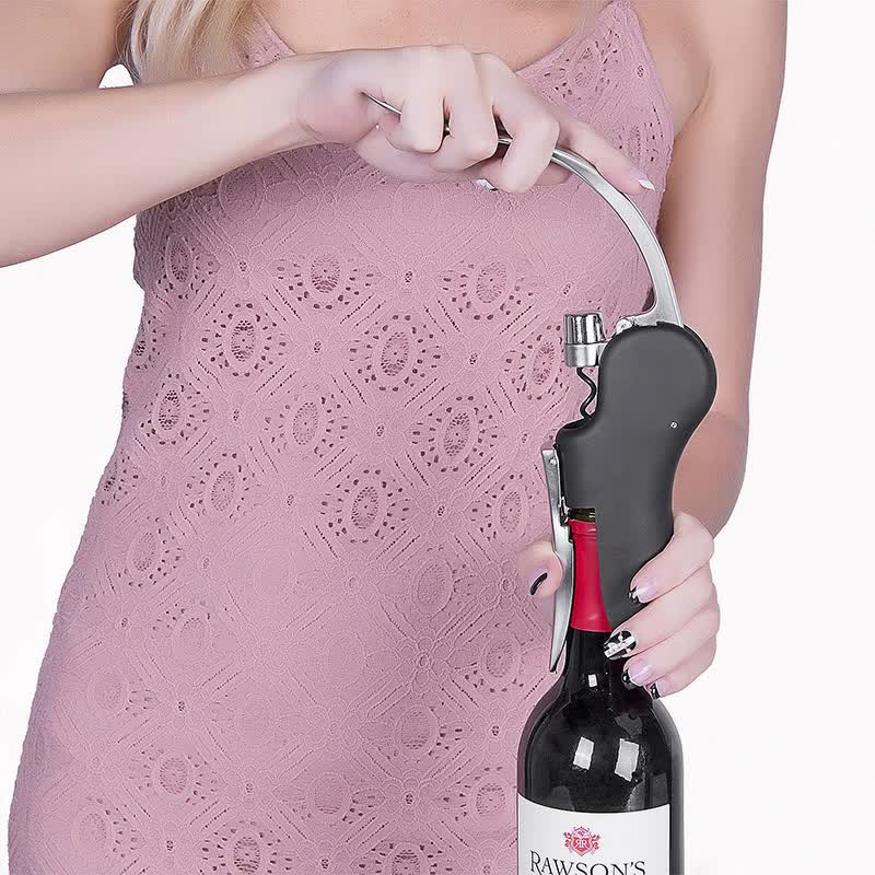 Black Ergonomic Lever-Action Corkscrew Wine Opener with Foil Cutter