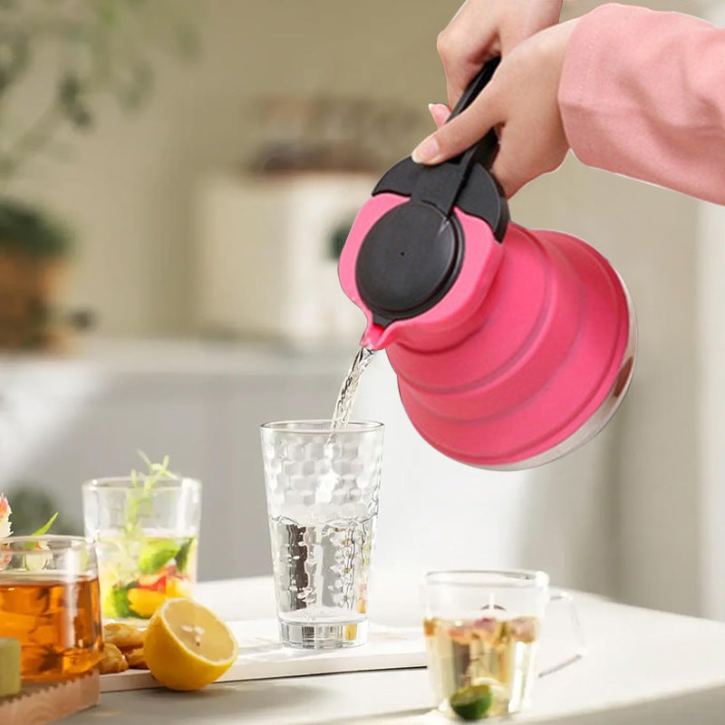 Rose Red 304 Stainless Steel Collapsible Silicone Tea Kettle - Portable and Heat-Resistant Design