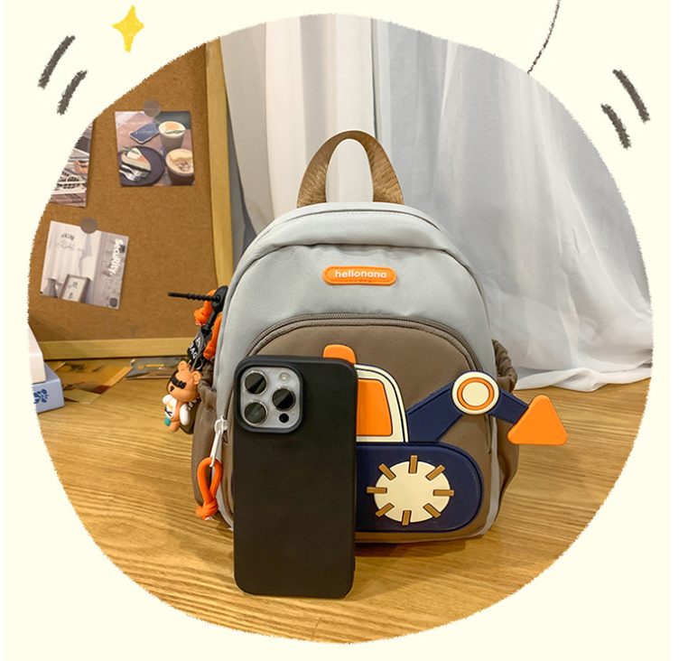 Blue Kids' Cartoon Backpack - Adorable Excavator Design with Spacious Compartments