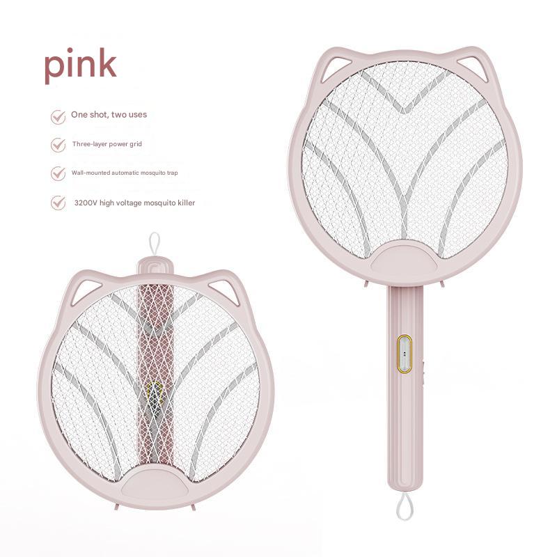 Pink 4-in-1 Foldable Electric Mosquito Swatter - Rechargeable Bug Zapper with UV Light