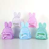 Green Kids Bunny Ear Gingham Backpack - Cute Mini Bag for Girls