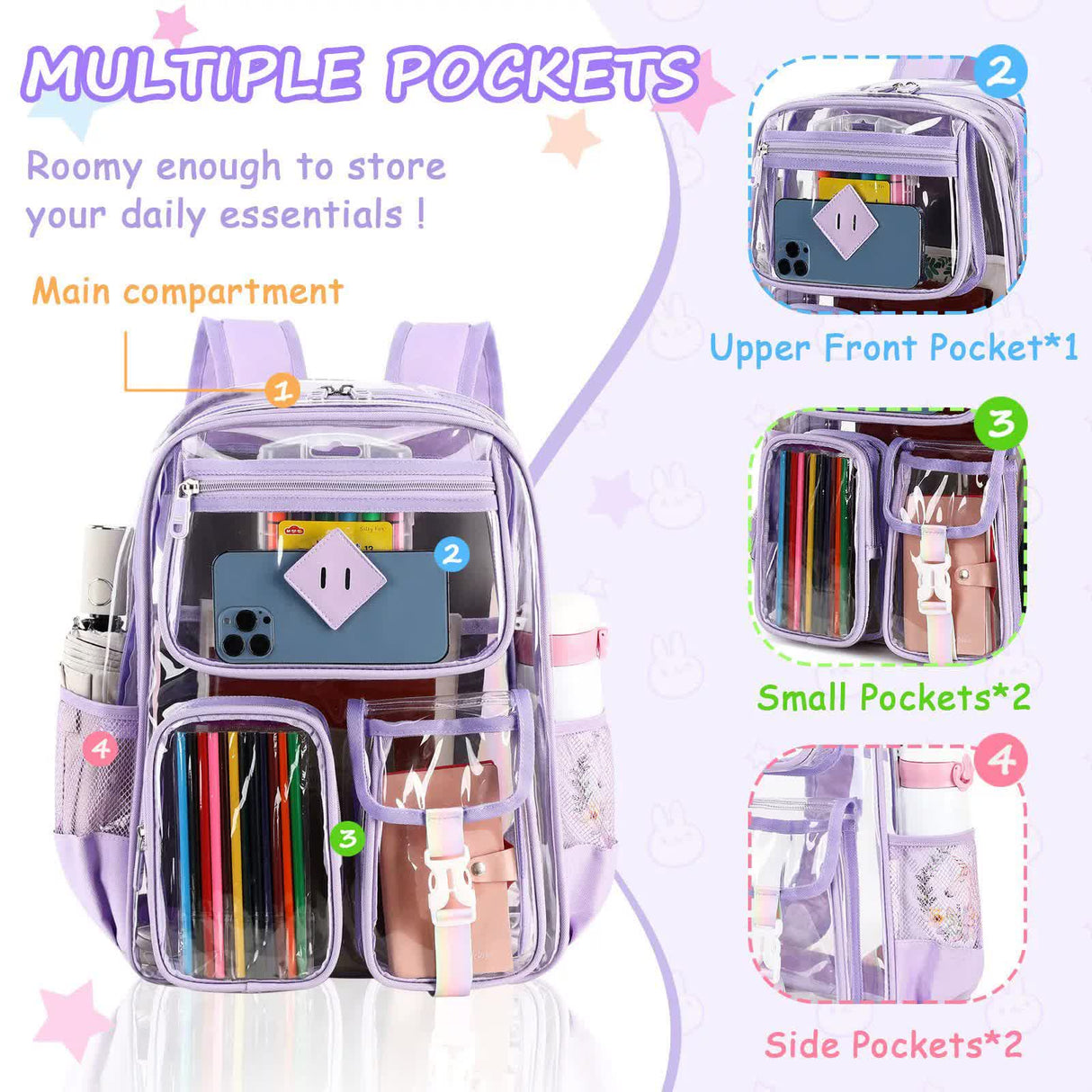 Black Clear Transparent Backpack - Stylish PVC School Bag with Multiple Pockets